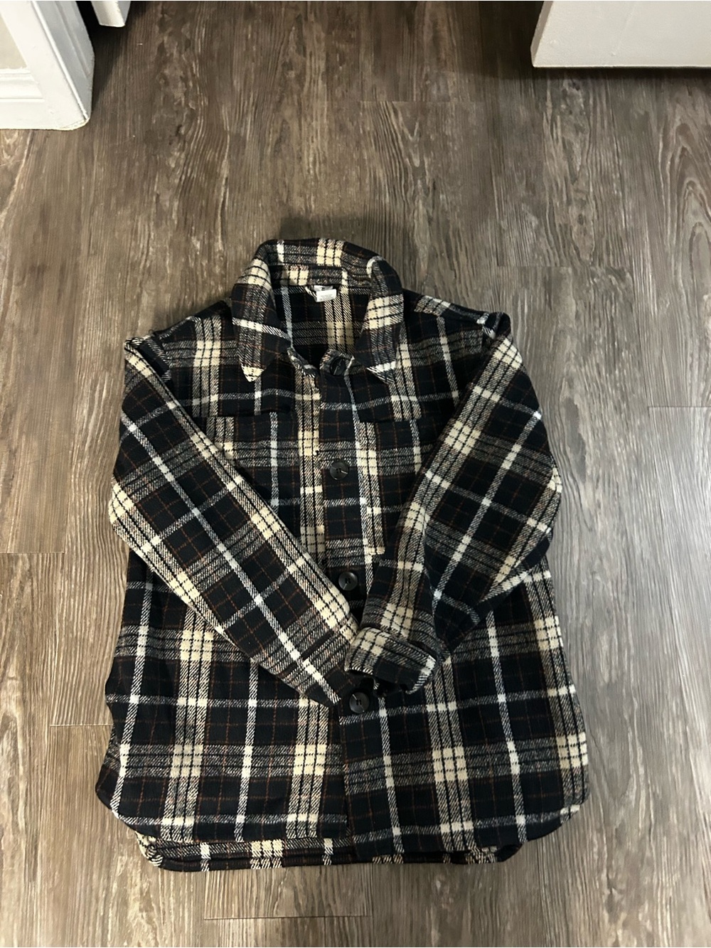 Abound Black Cream Plaid Pea Coat